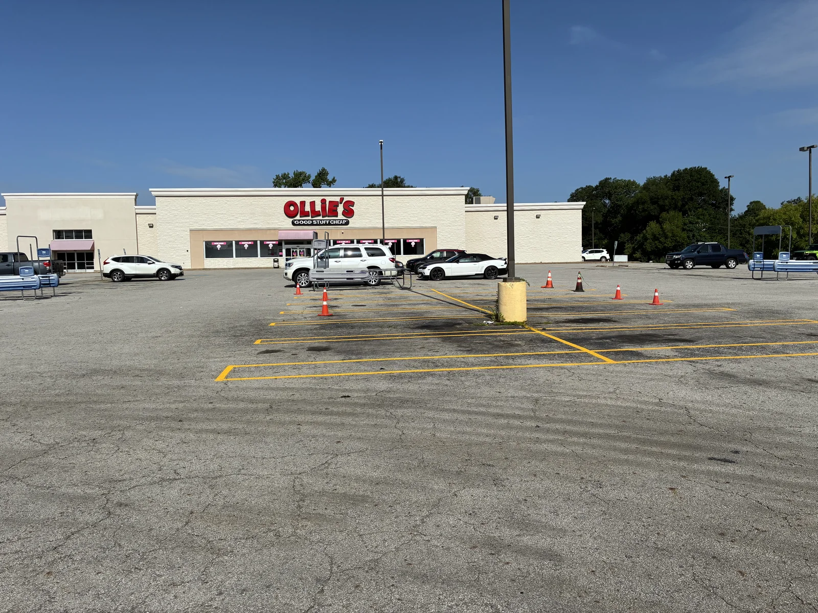 Yellow parking lot striping outside Ollie’s in Tyler, Texas.